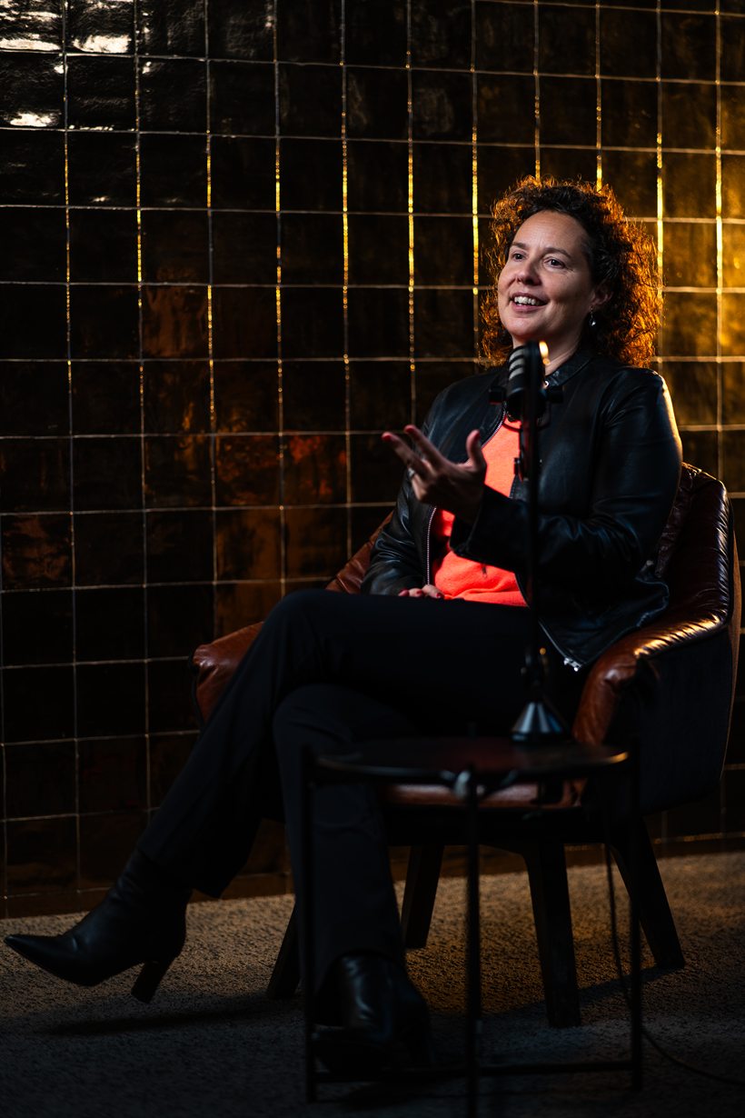 Dr. Zanna van der Aa recording a podcast